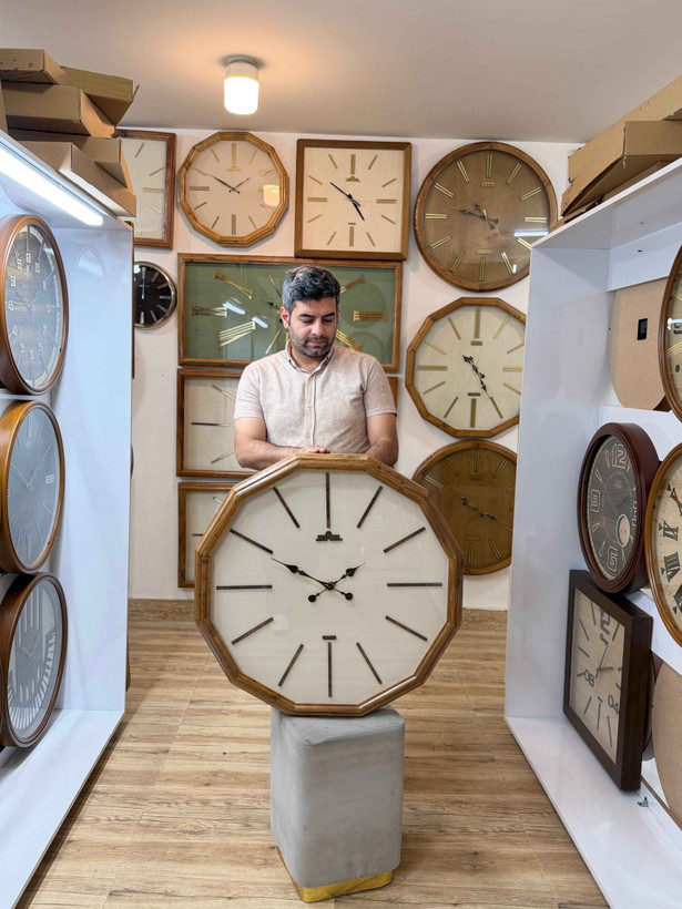 ساعت 12 ضلعی چوب طبیعی چرم جدید اعداد چوبی